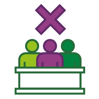 A cross above 3 people at a panel.
