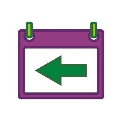 A calendar with an arrow pointing backwards.