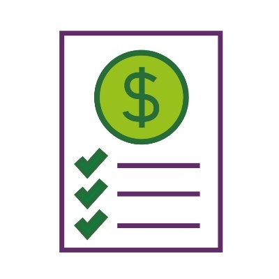 A document showing a dollar sign and list with ticks on it.