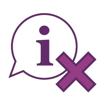 A cross on a speech bubble showing an information icon.