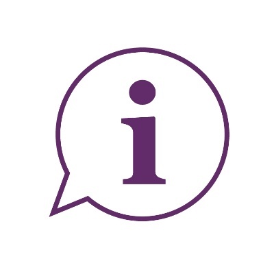 A speech bubble with an information icon.