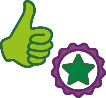 A thumbs up next to a badge with a star on it.