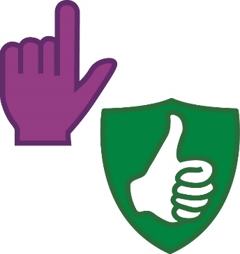 A hand pointing up and a safety icon.