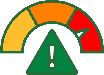 A dial split into three sections with an arrow pointing to the last section. Under the dial is an emergency icon.