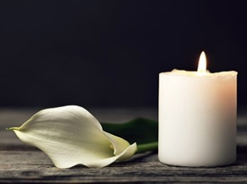 A candle and a flower.