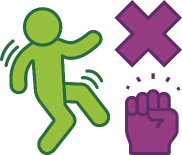 A person moving their body, a cross and a fist moving.