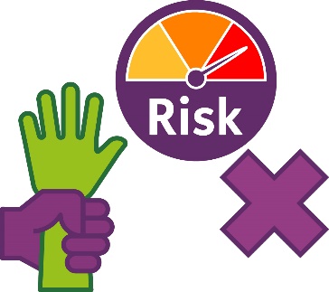 A hand holding someone else by the wrist, and a high risk icon and a cross.