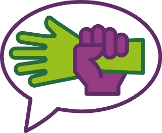 A speech bubble that shows a hand holding someone's wrist.